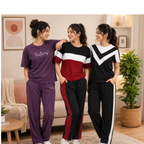 Women 3 T-Shirts With Trousers (T-2)