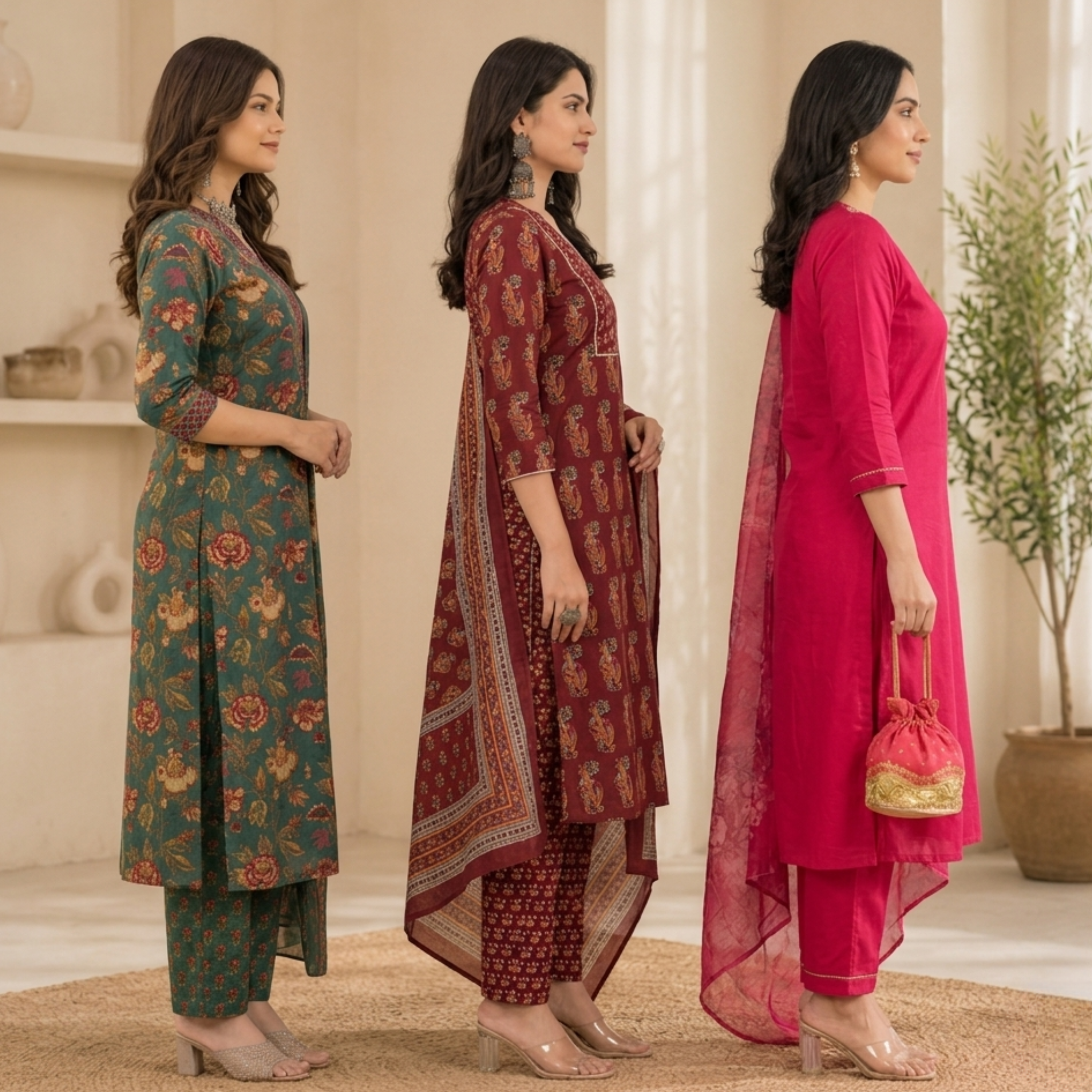 Women's Cotton Printed Kurta With Dupatta Sets (N-4)