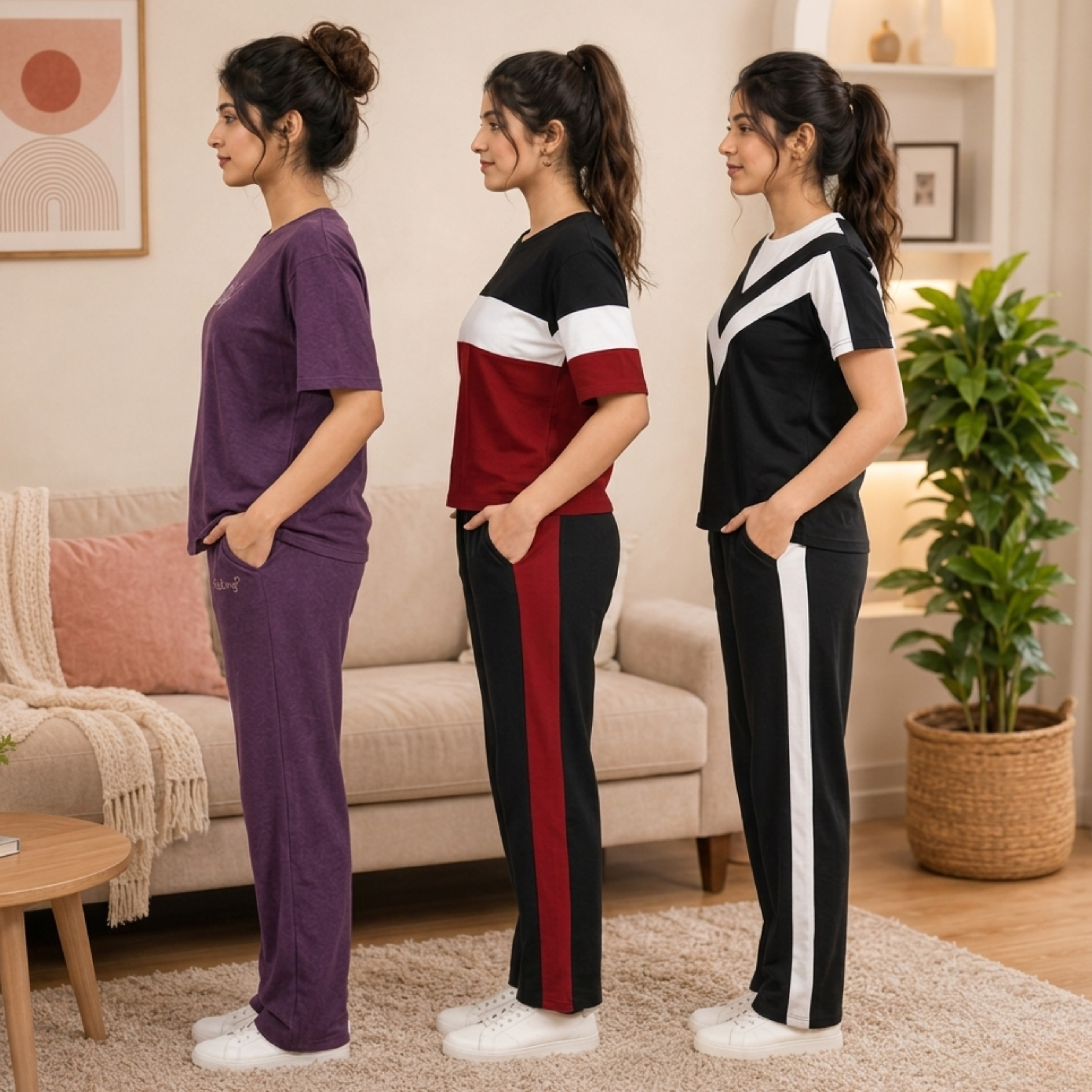 Women 3 T-Shirts With Trousers (T-2)
