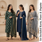 Women's Cotton Printed Kurta With Dupatta Sets (N-5)