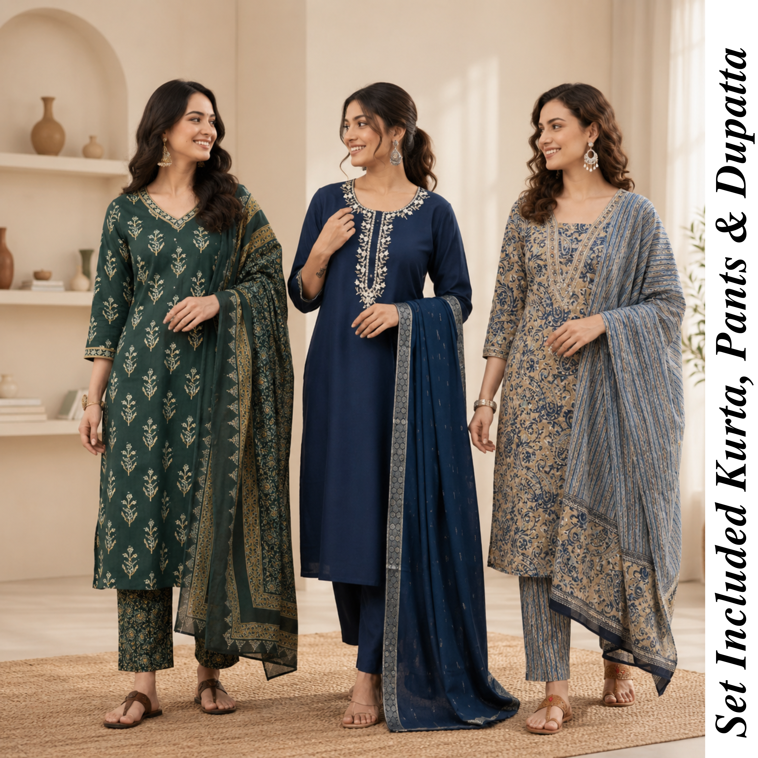 Women's Cotton Printed Kurta With Dupatta Sets (N-5)
