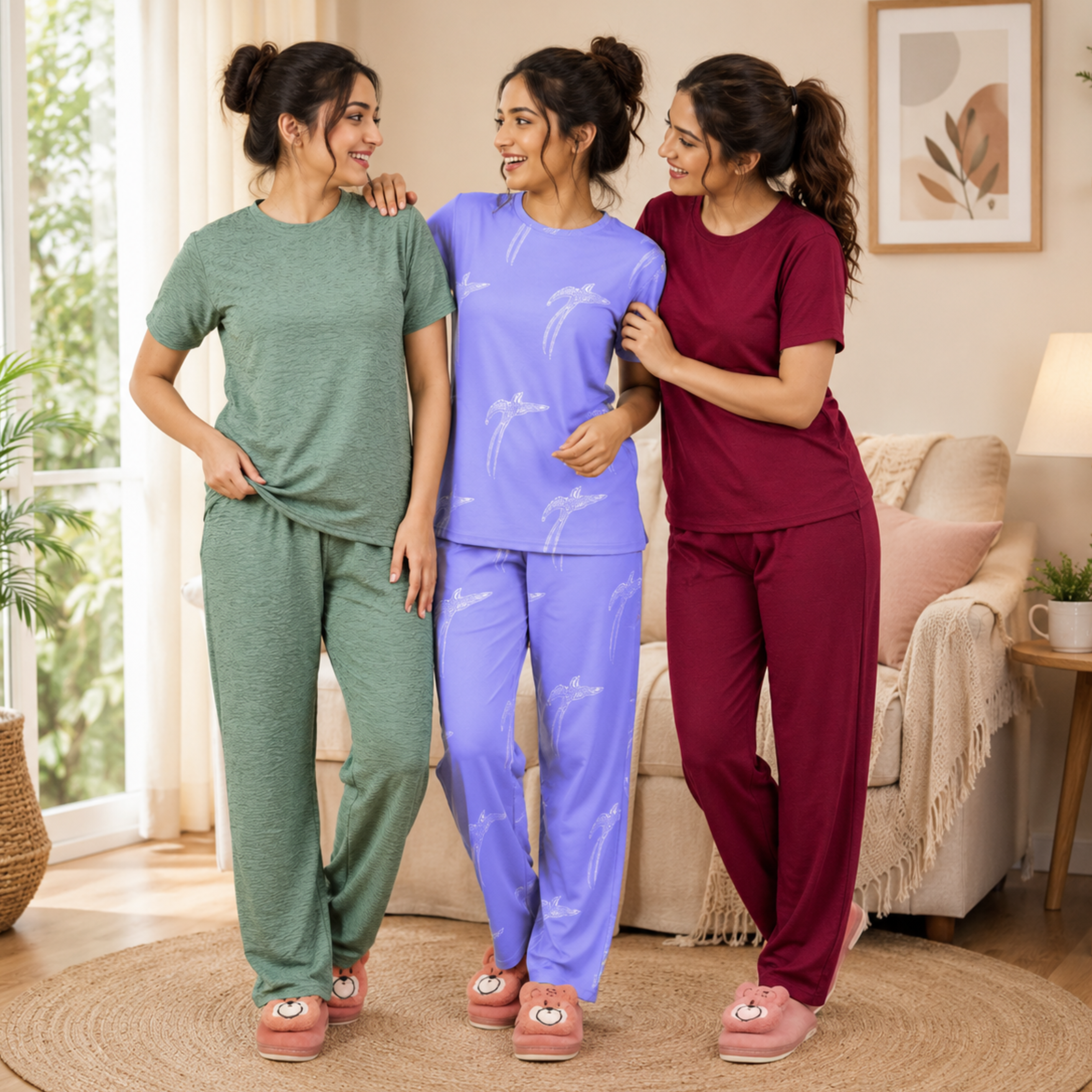Women 3 T-Shirts With Trousers (T-3)