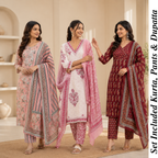 Women's Cotton Printed Kurta With Dupatta Sets (N-6)