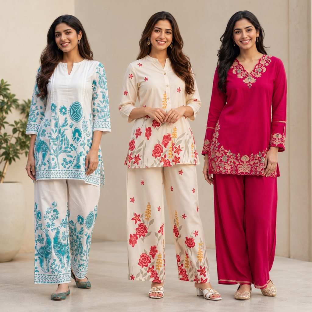 3 Combo Women's Cotton Coord Set (C-1)
