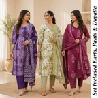 Women's Cotton Printed Kurta With Dupatta Sets (N-7)