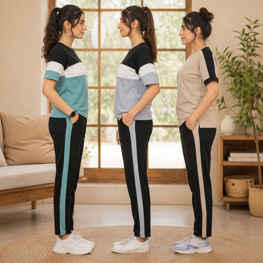 Women 3 T-Shirts With Trousers (T-4)