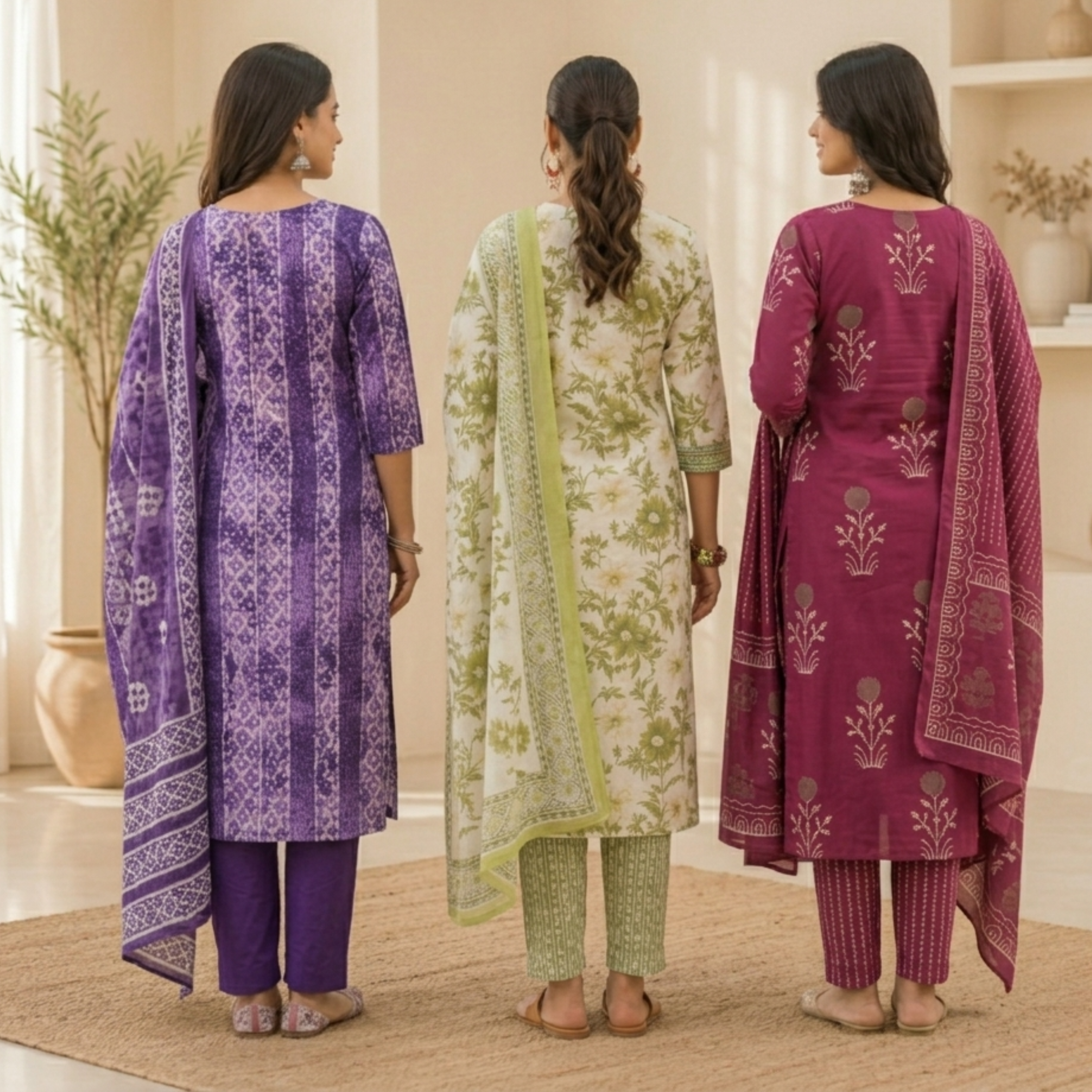 Women's Cotton Printed Kurta With Dupatta Sets (N-7)