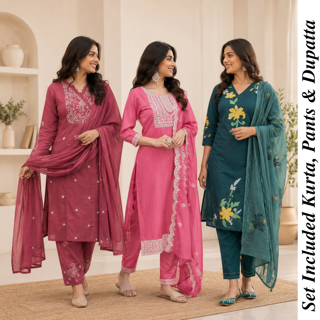 Women's Cotton Printed Kurta With Dupatta Sets (N-9)