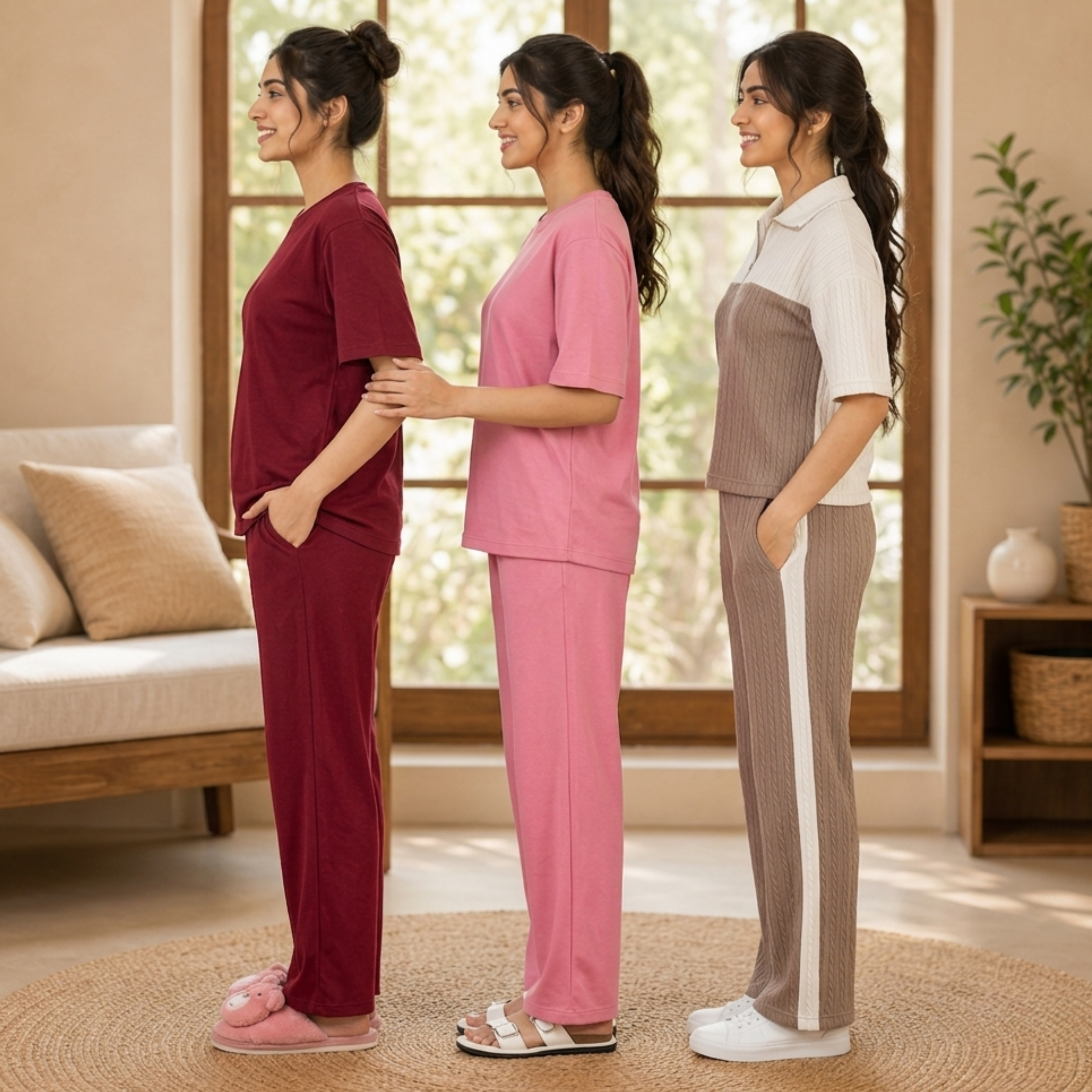 Women 3 T-Shirts With Trousers (T-9)