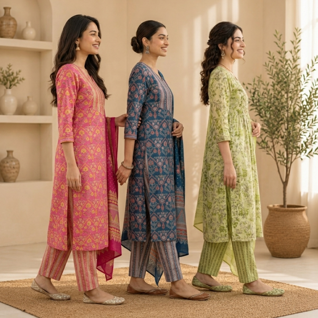 Women's Cotton Printed Kurta With Dupatta Sets (N-2)