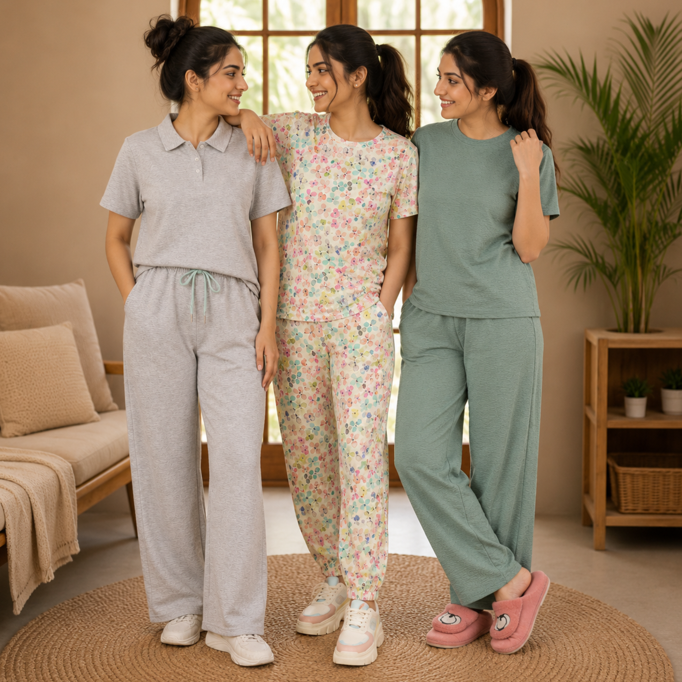 Women 3 T-Shirts With Trousers (T-6)