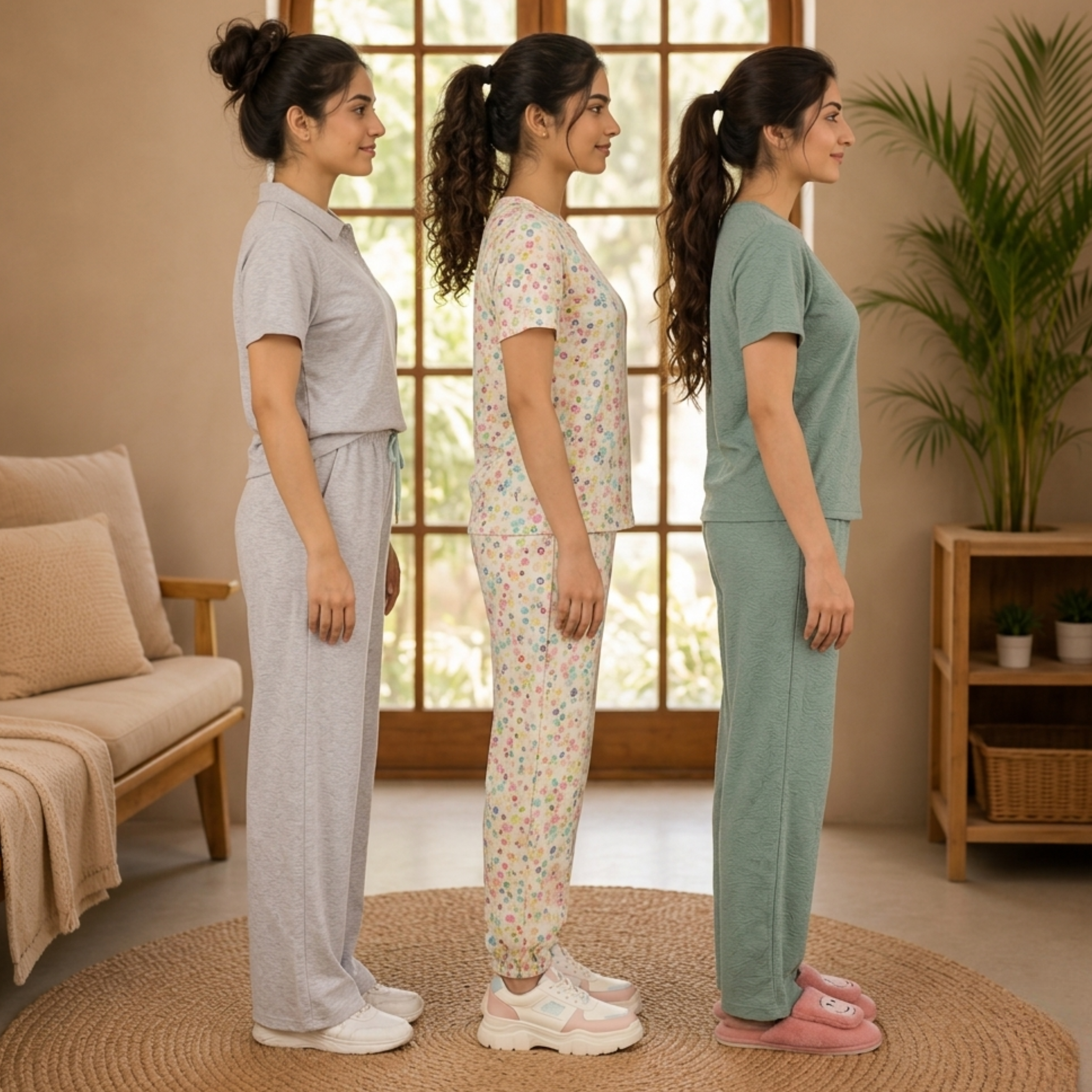 Women 3 T-Shirts With Trousers (T-6)