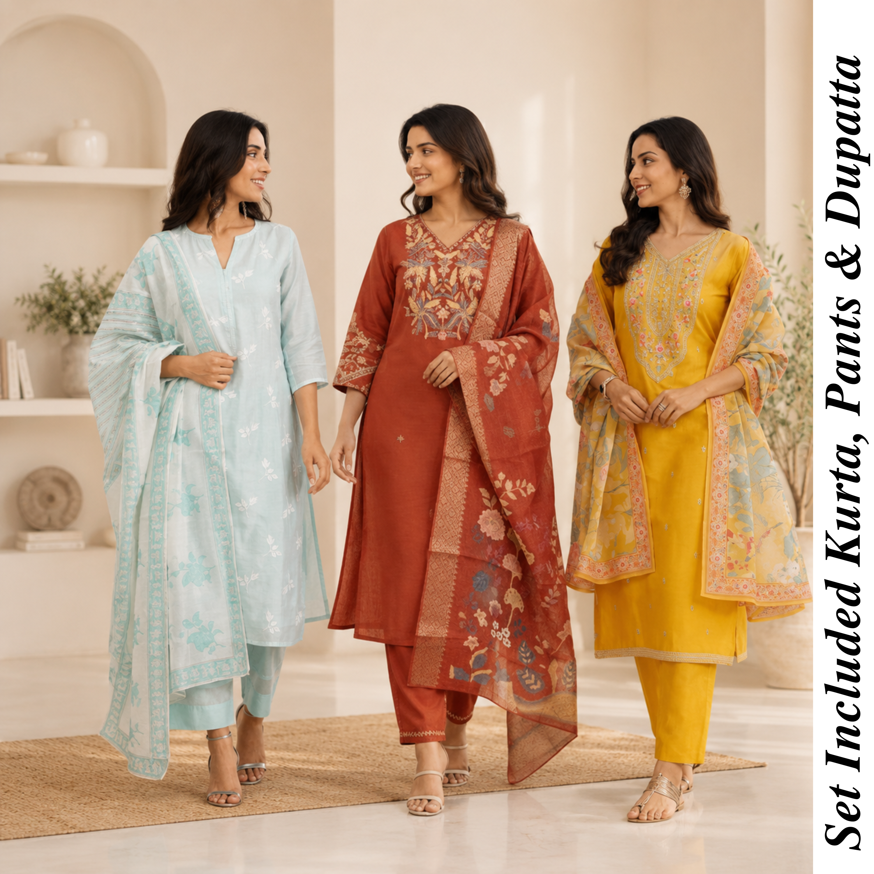 Women's Cotton Printed Kurta With Dupatta Sets (N-10)
