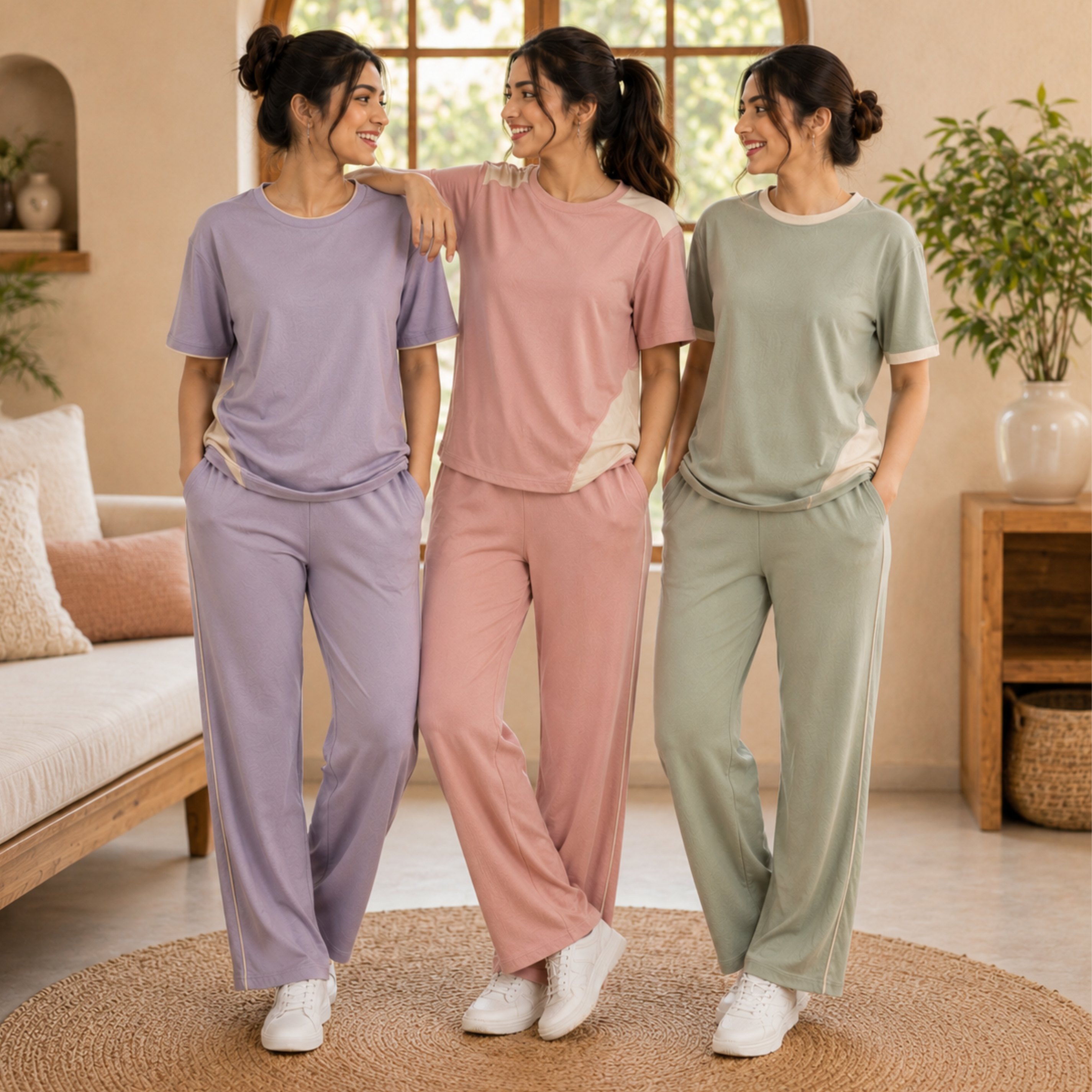 Women 3 T-Shirts With Trousers (T-7)