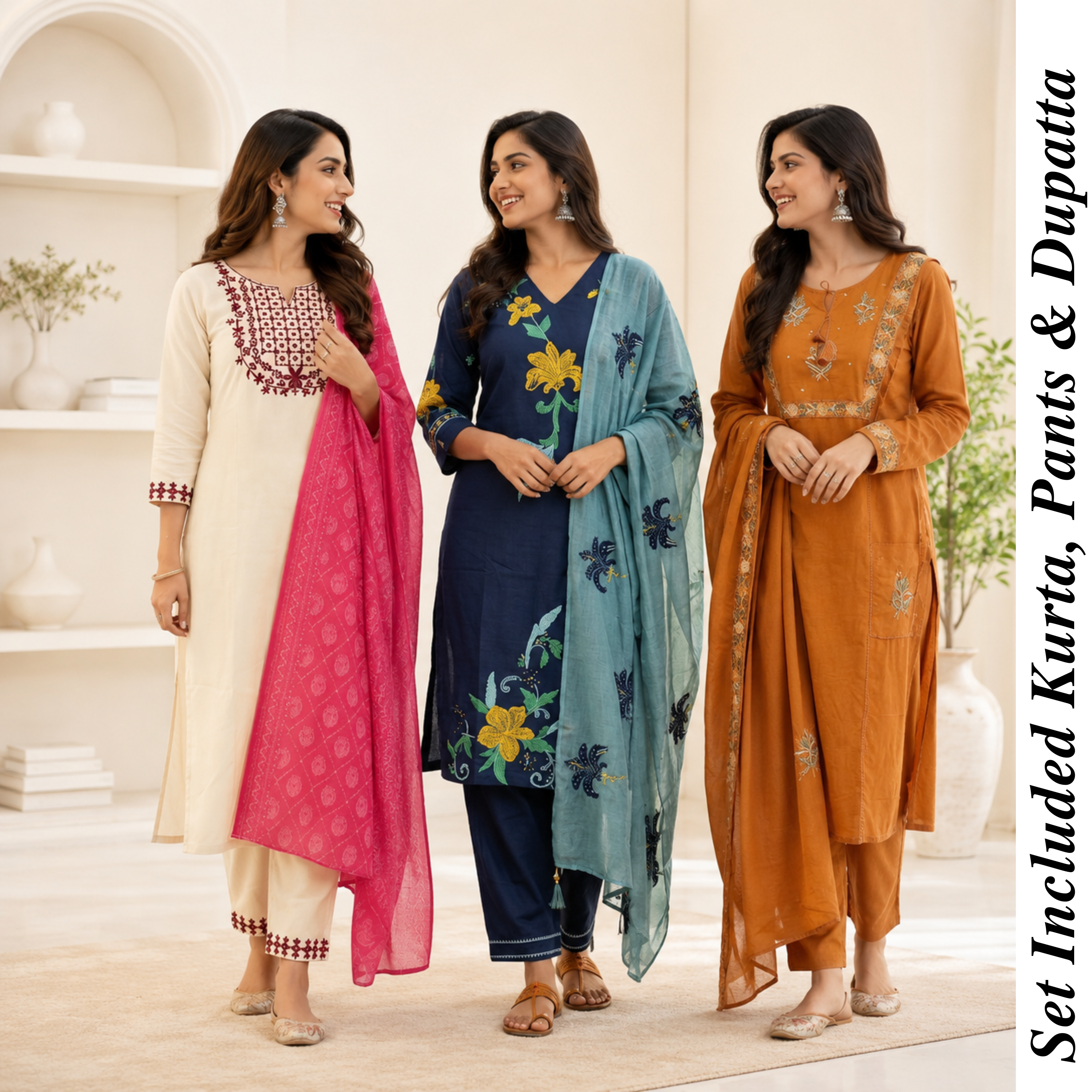 Women's Cotton Printed Kurta With Dupatta Sets (N-1)