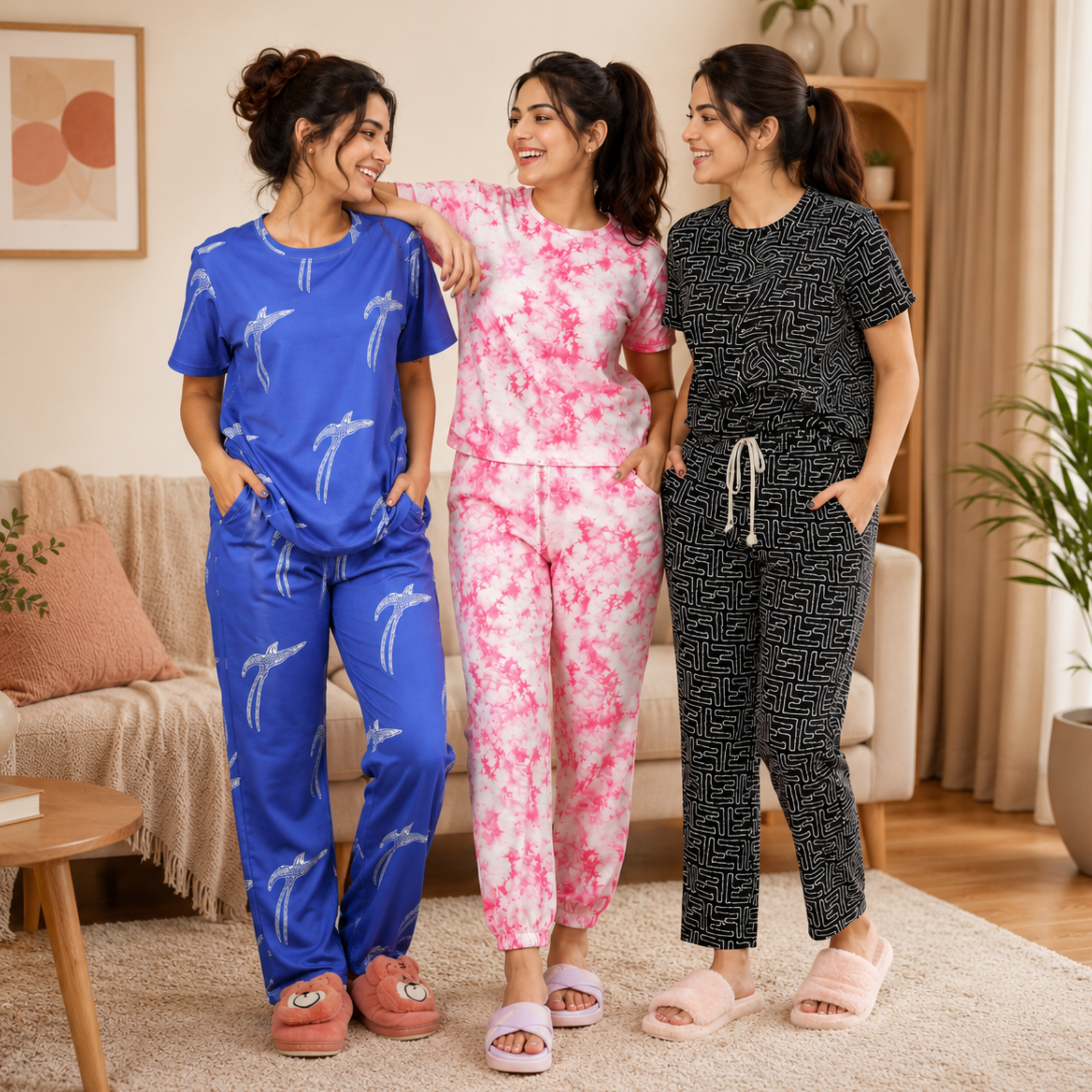 Women 3 T-Shirts With Trousers (T-1)