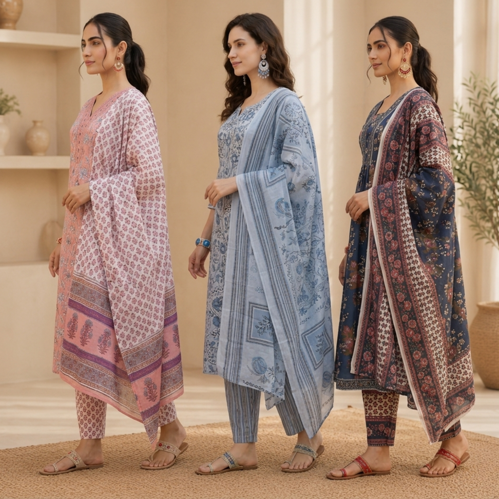 Women's Cotton Printed Kurta With Dupatta Sets (N-3)