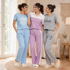 Women 3 T-Shirts With Trousers (T-8)