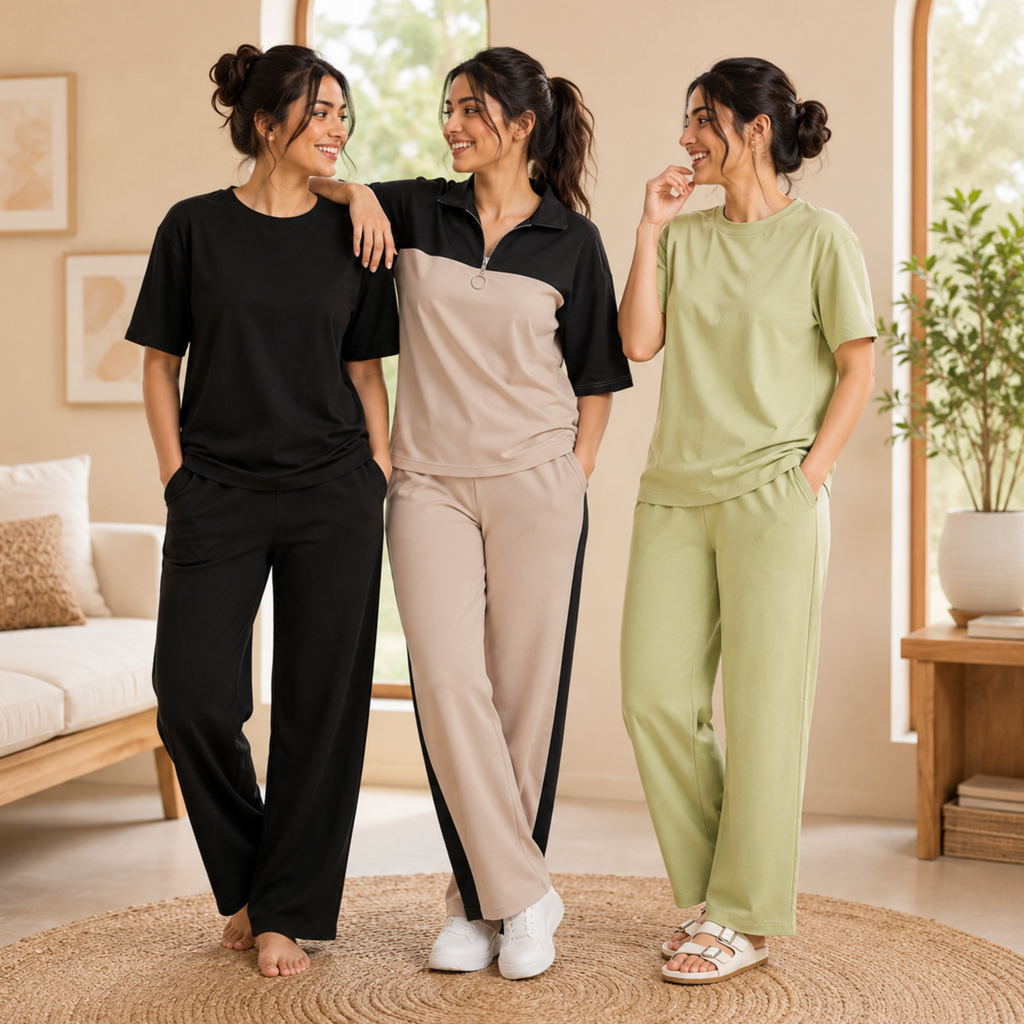 Women 3 T-Shirts With Trousers (T-10)
