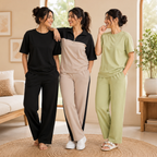 Women 3 T-Shirts With Trousers (T-10)